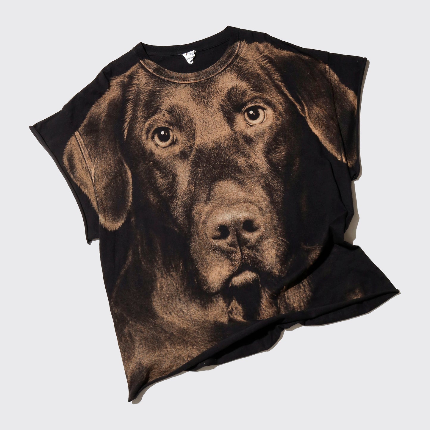 vintage chocolate labrador all over print t-shirt, *cut off