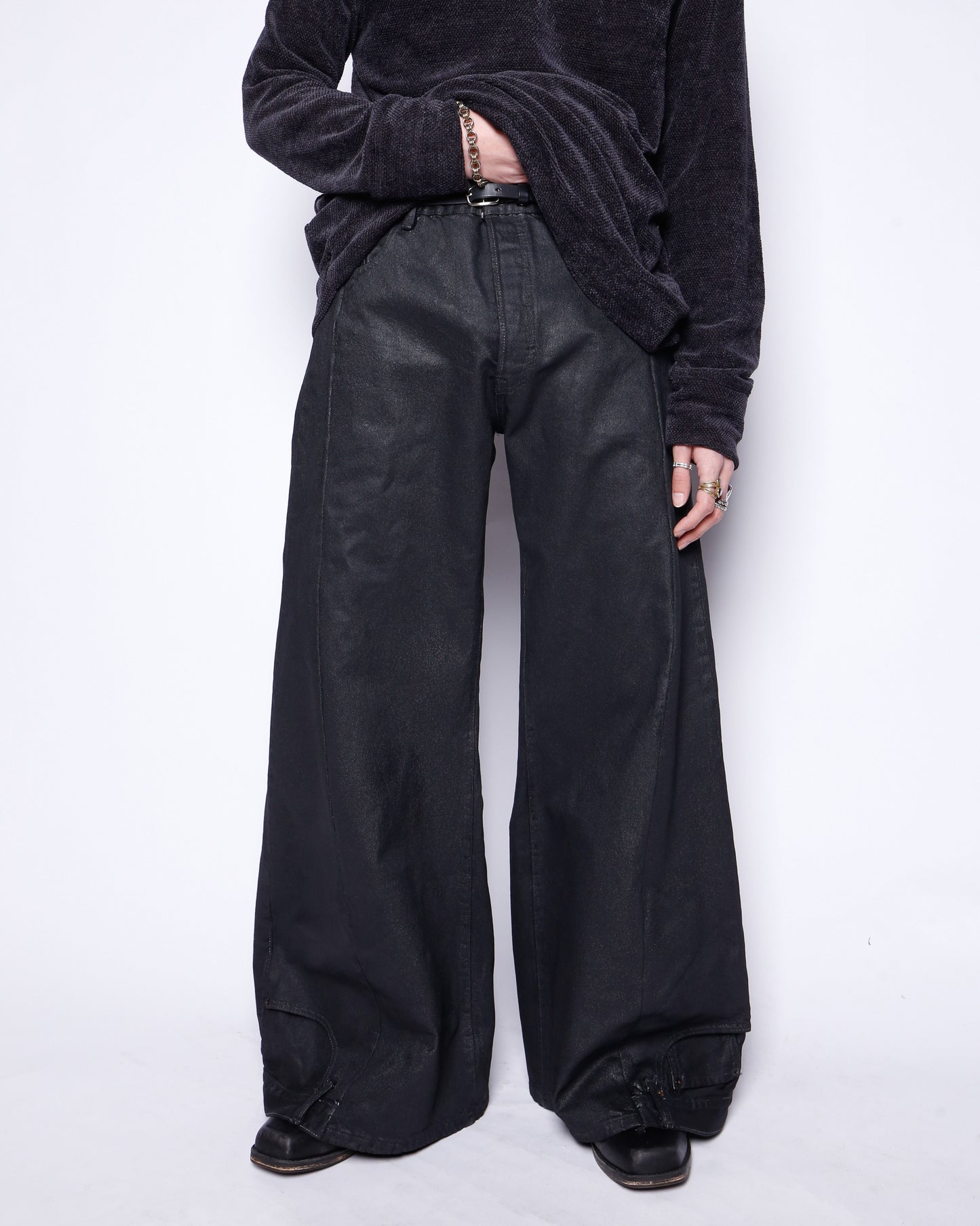 *one-off upside down jeans , model-luster