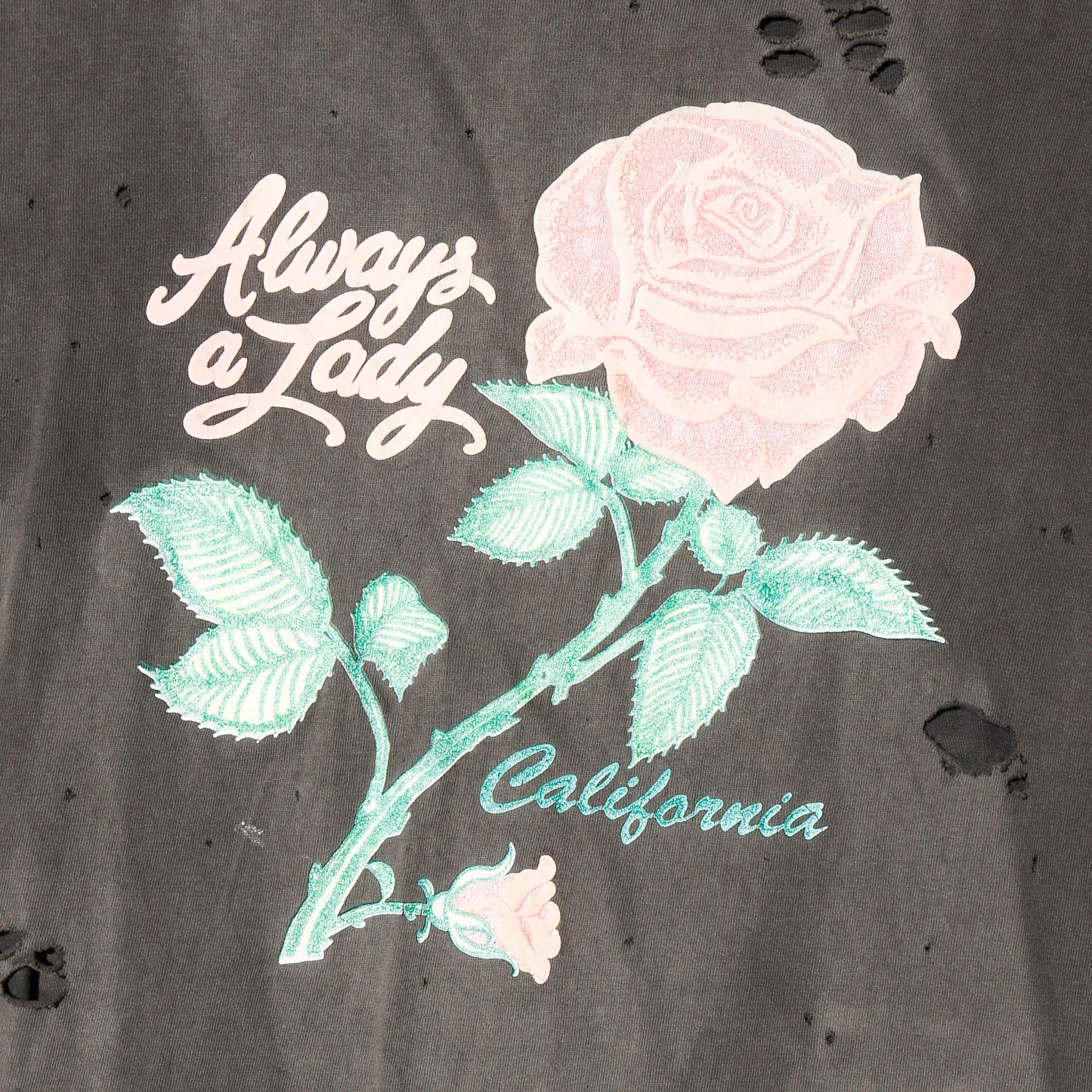 vintage 90's "always a lady california" rose broken t-shirt