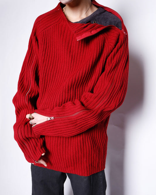 vintage zip sleeve ribbed sweater