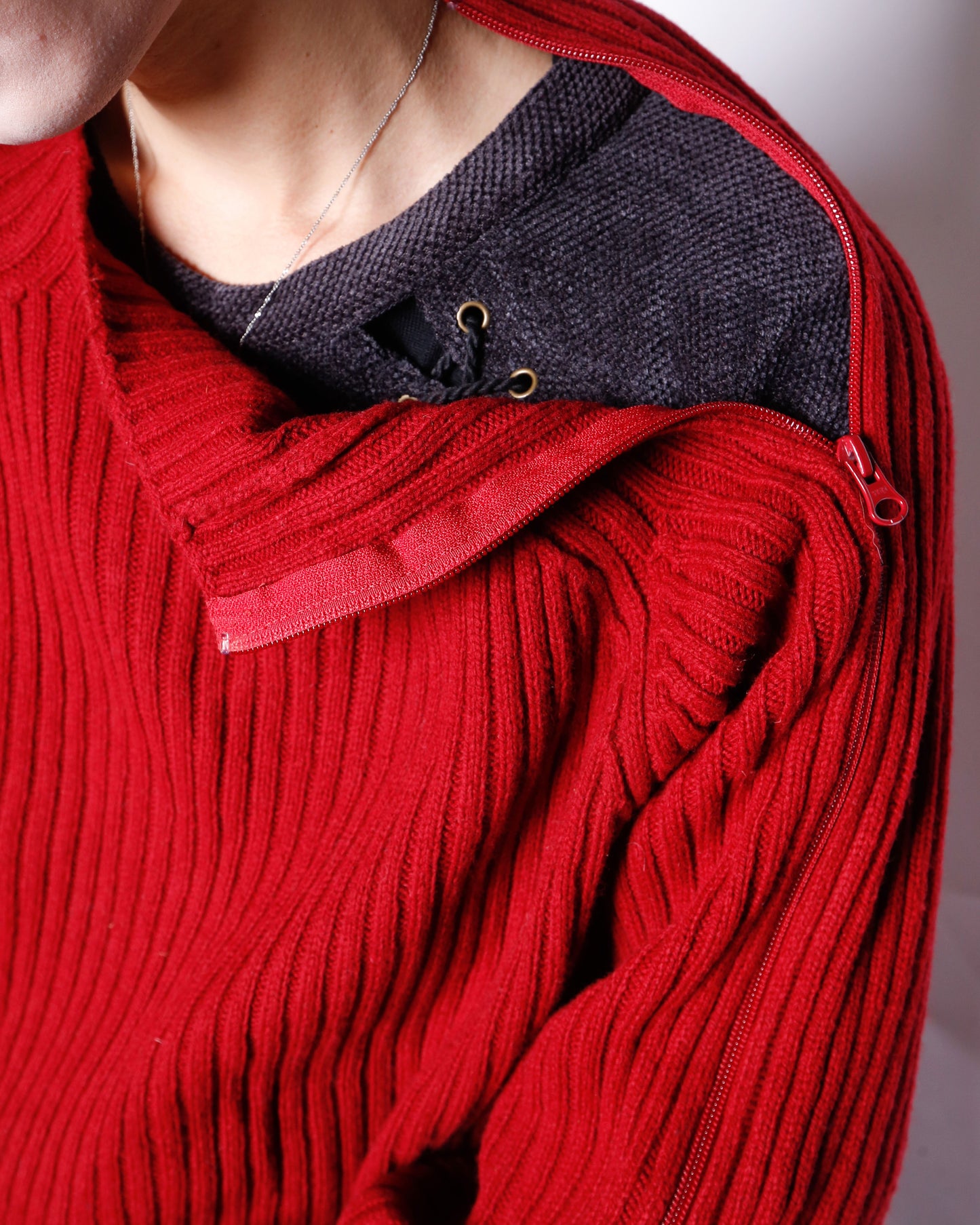 vintage zip sleeve ribbed sweater