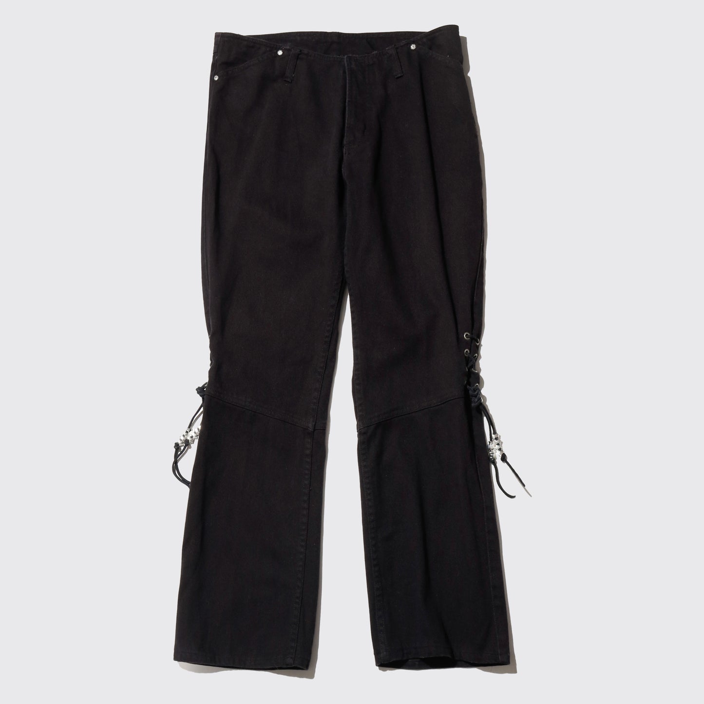 vintage harley-davidson lace up knee flare trousers
