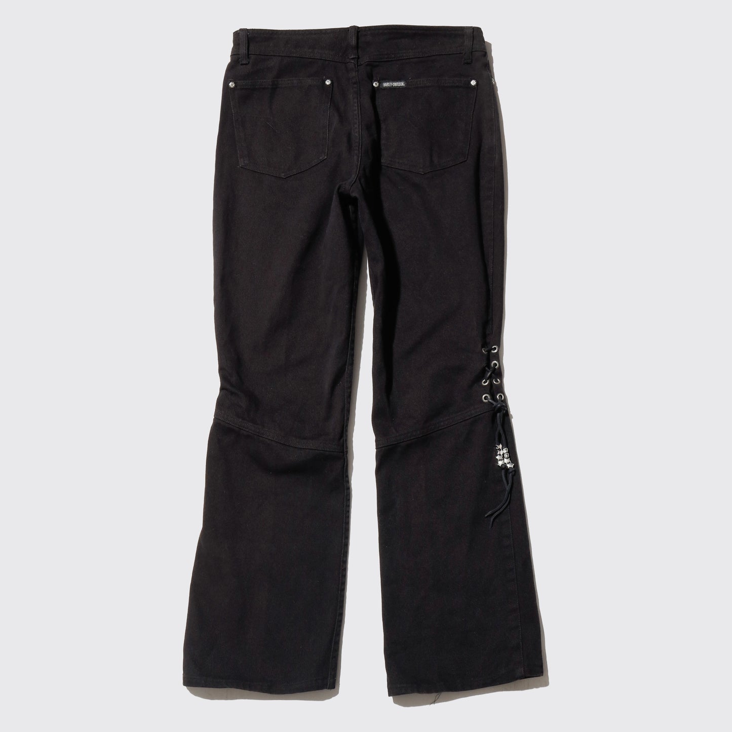 vintage harley-davidson lace up knee flare trousers