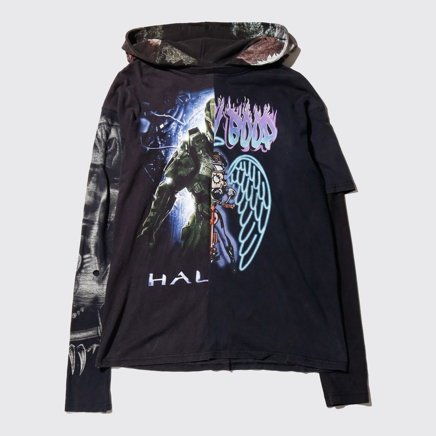*one-off hybrid hooded cut sew