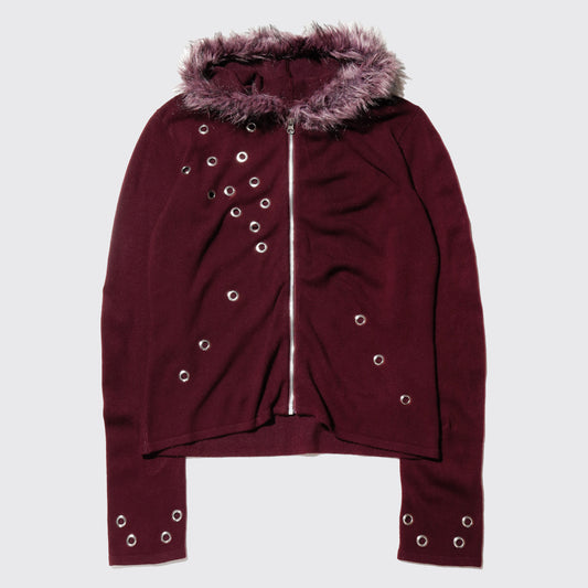 vintage eylet fur knit hoodie
