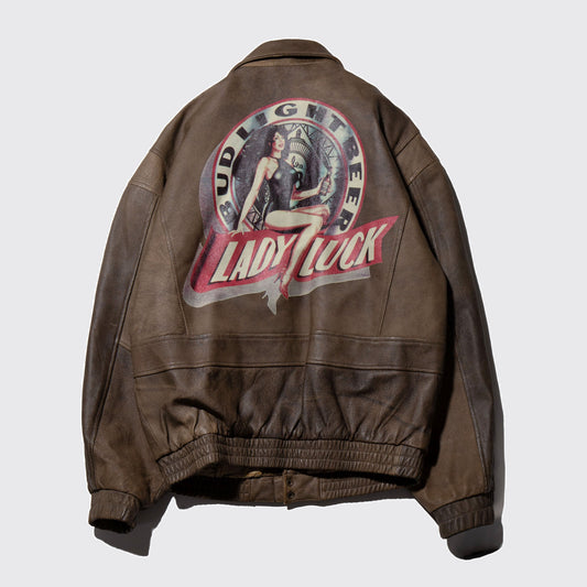 vintage " bud light beer lady luck " aviator leather jacket