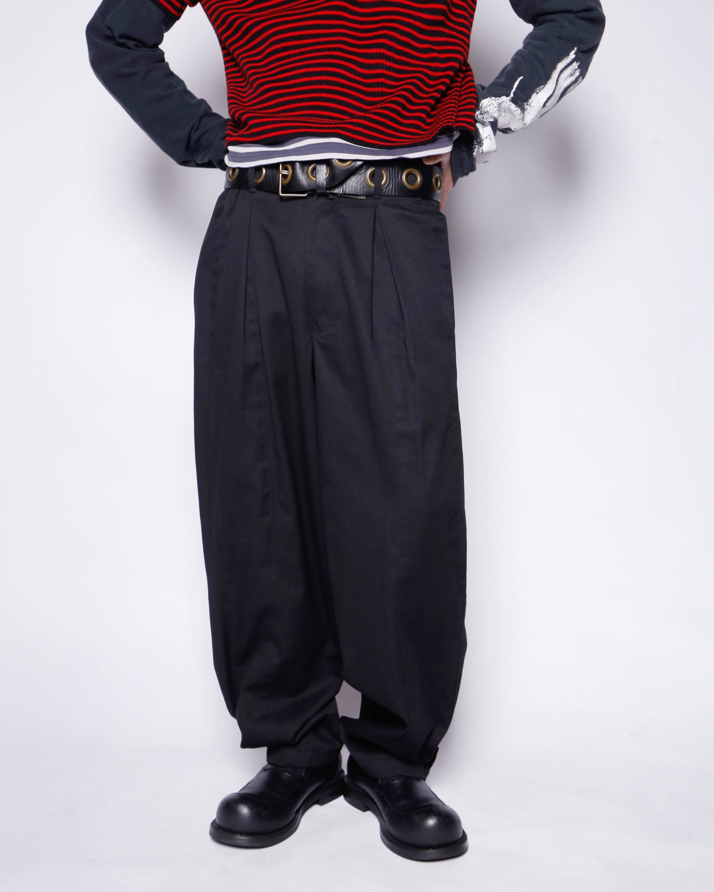 vintage tucked tapered twill trousers