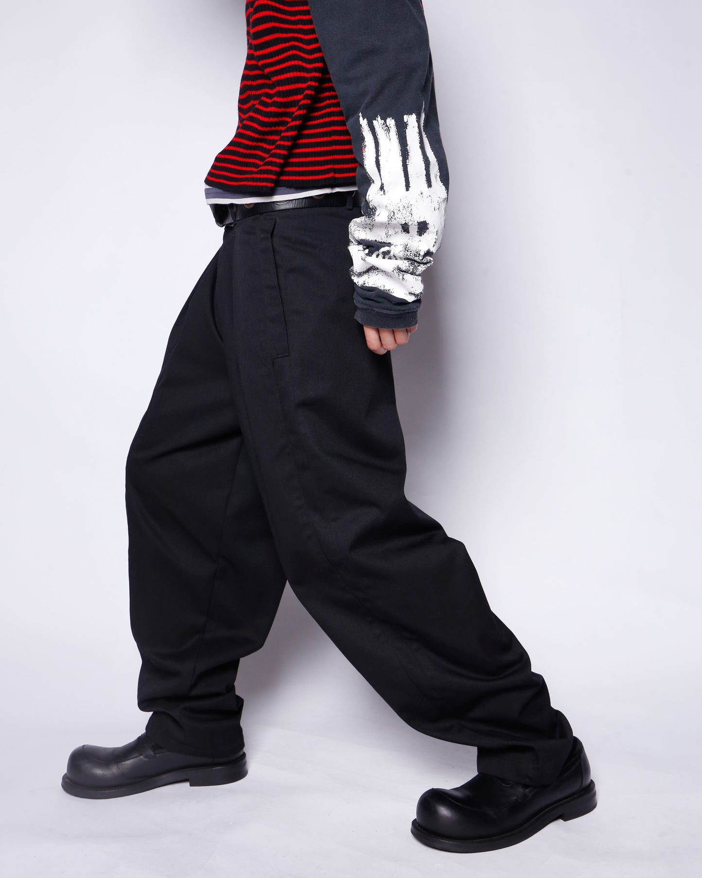 vintage tucked tapered twill trousers