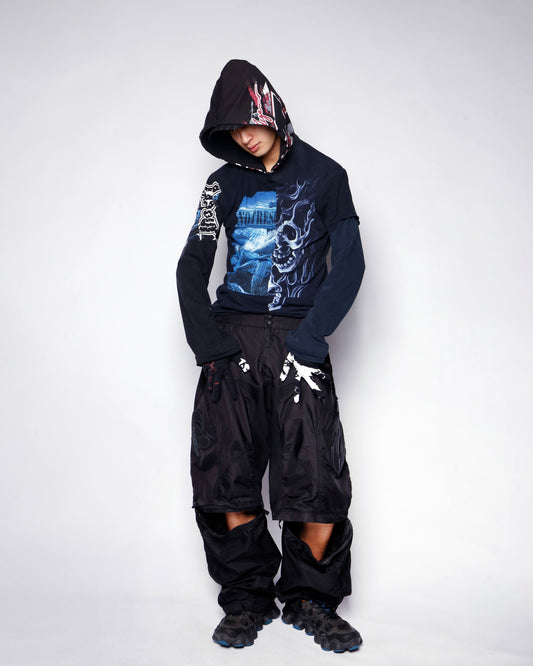 *one-off hybrid hooded cut sew, with detachable globes