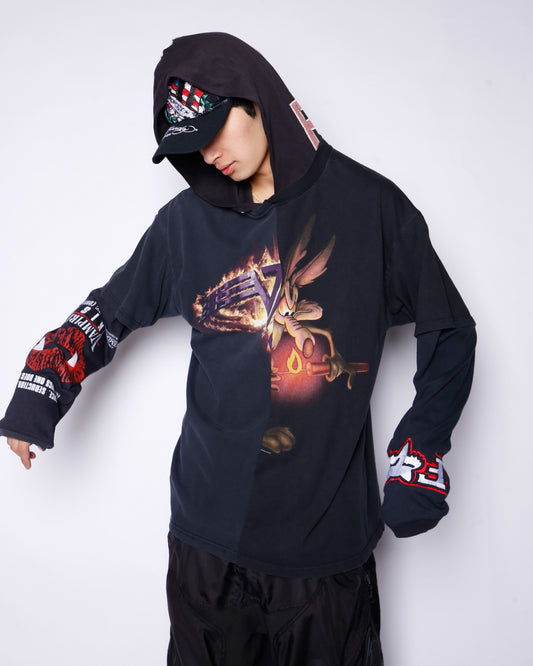 *one-off hybrid hooded cut sew