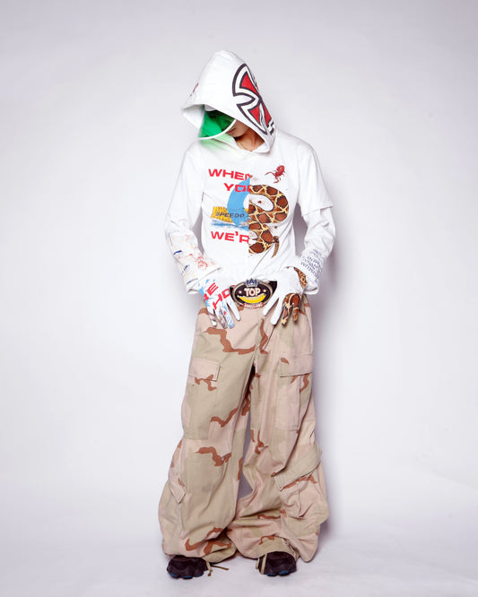 *one-off hybrid hooded cut sew, with detachable globes