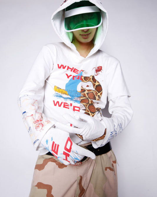 *one-off hybrid hooded cut sew, with detachable globes