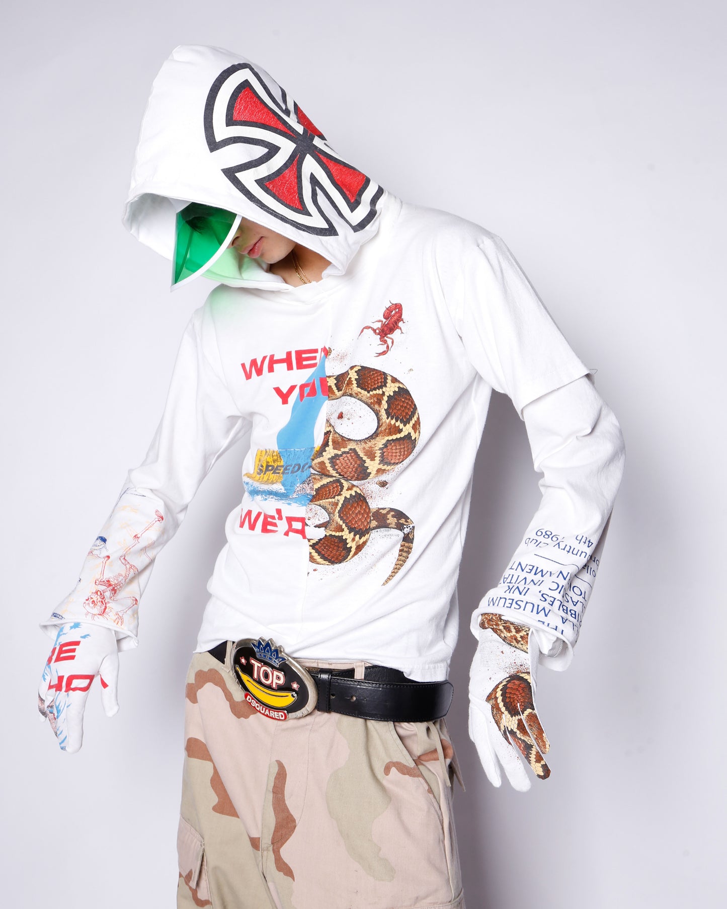 *one-off hybrid hooded cut sew, with detachable globes