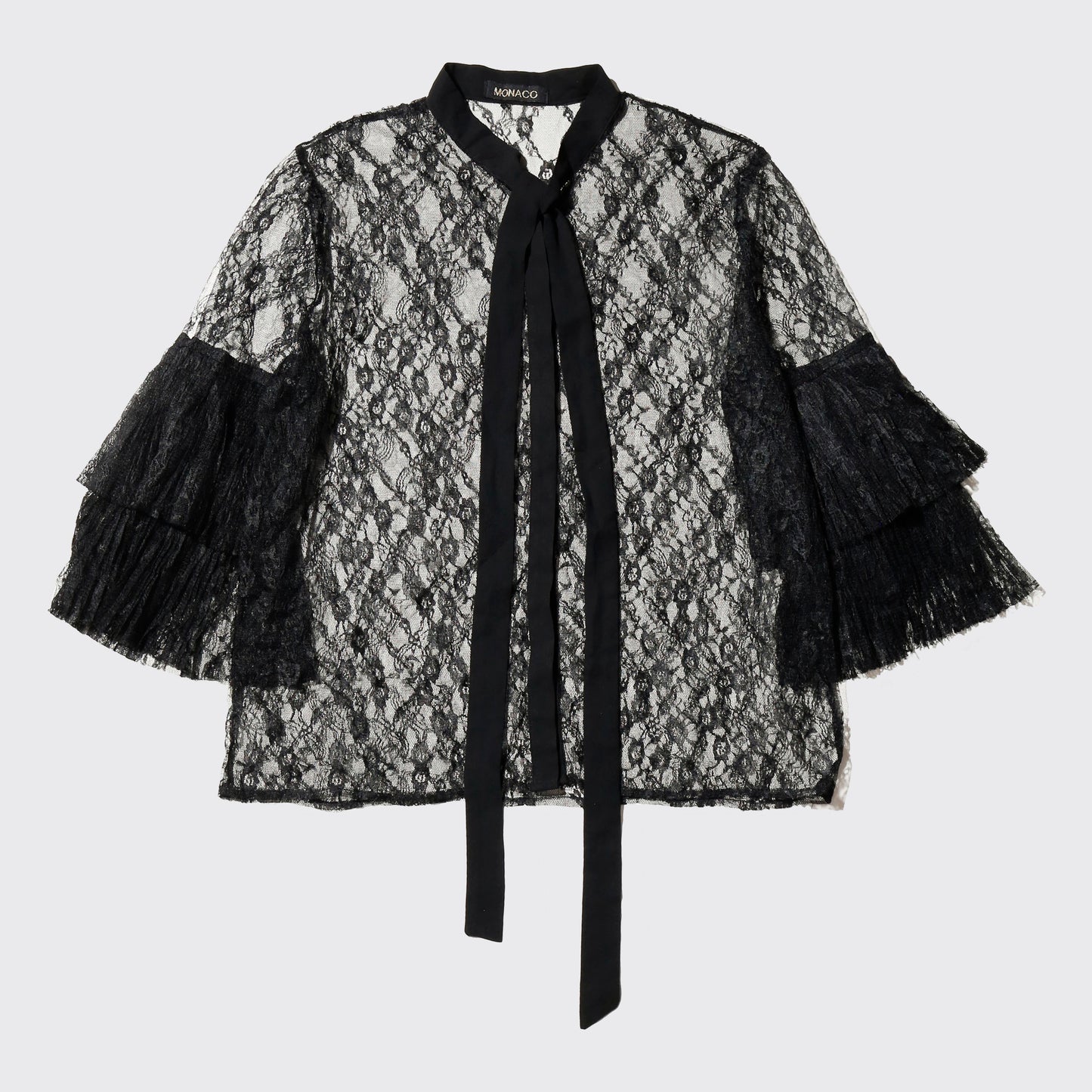vintage w-fringe bowtie sheer blouse