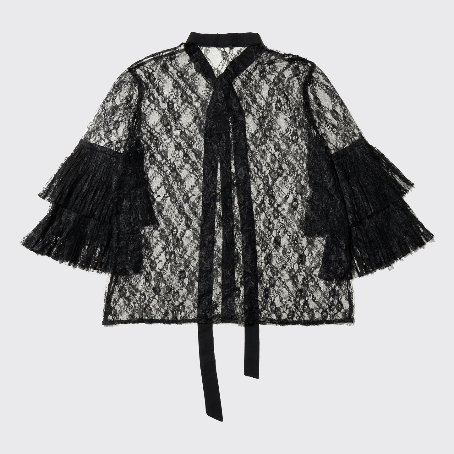 vintage w-fringe bowtie sheer blouse