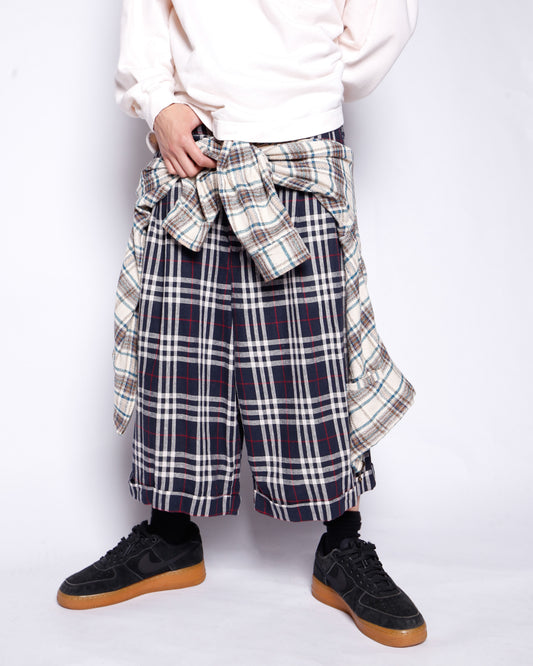 vintage nova check wide linen shorts