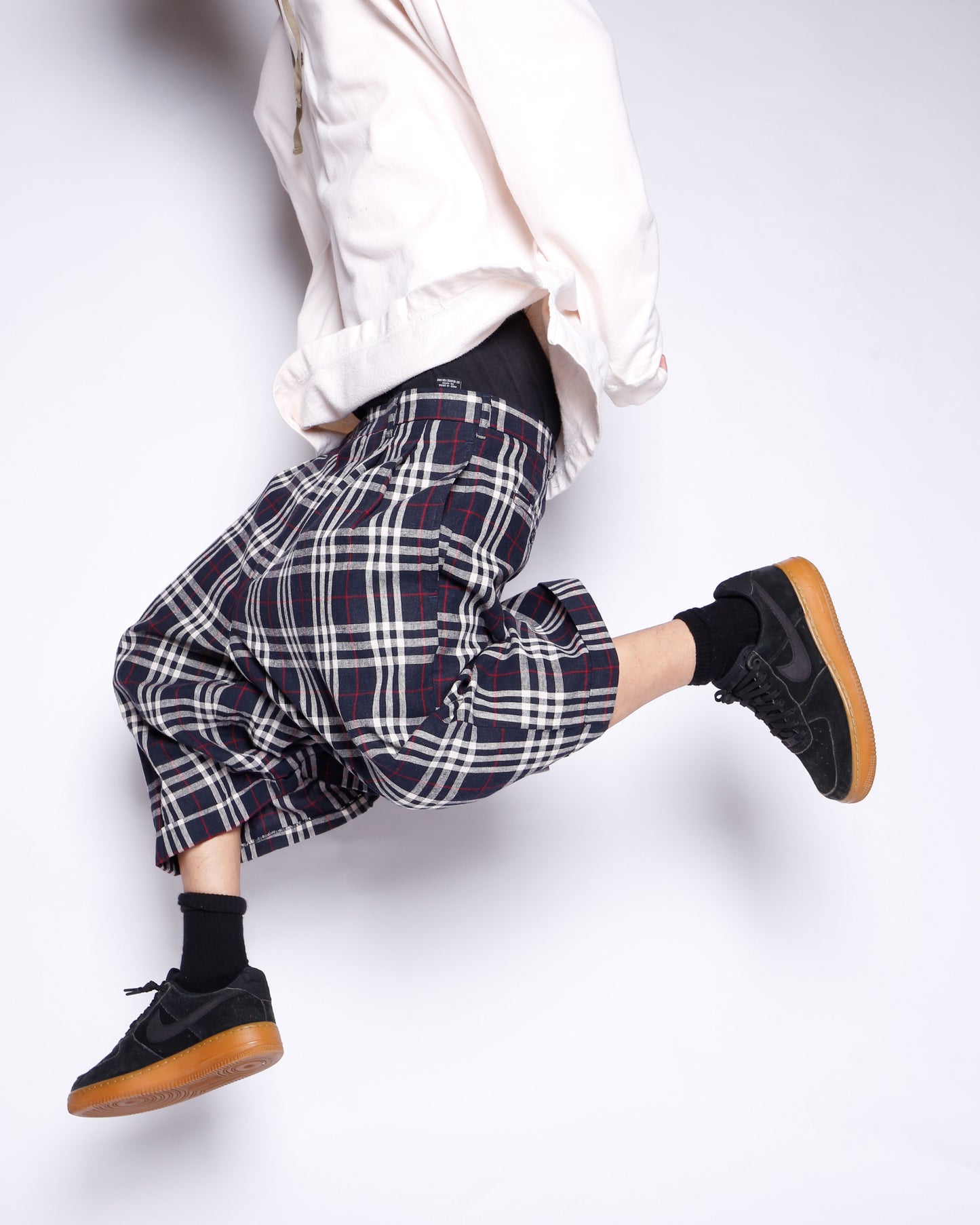 vintage nova check wide linen shorts