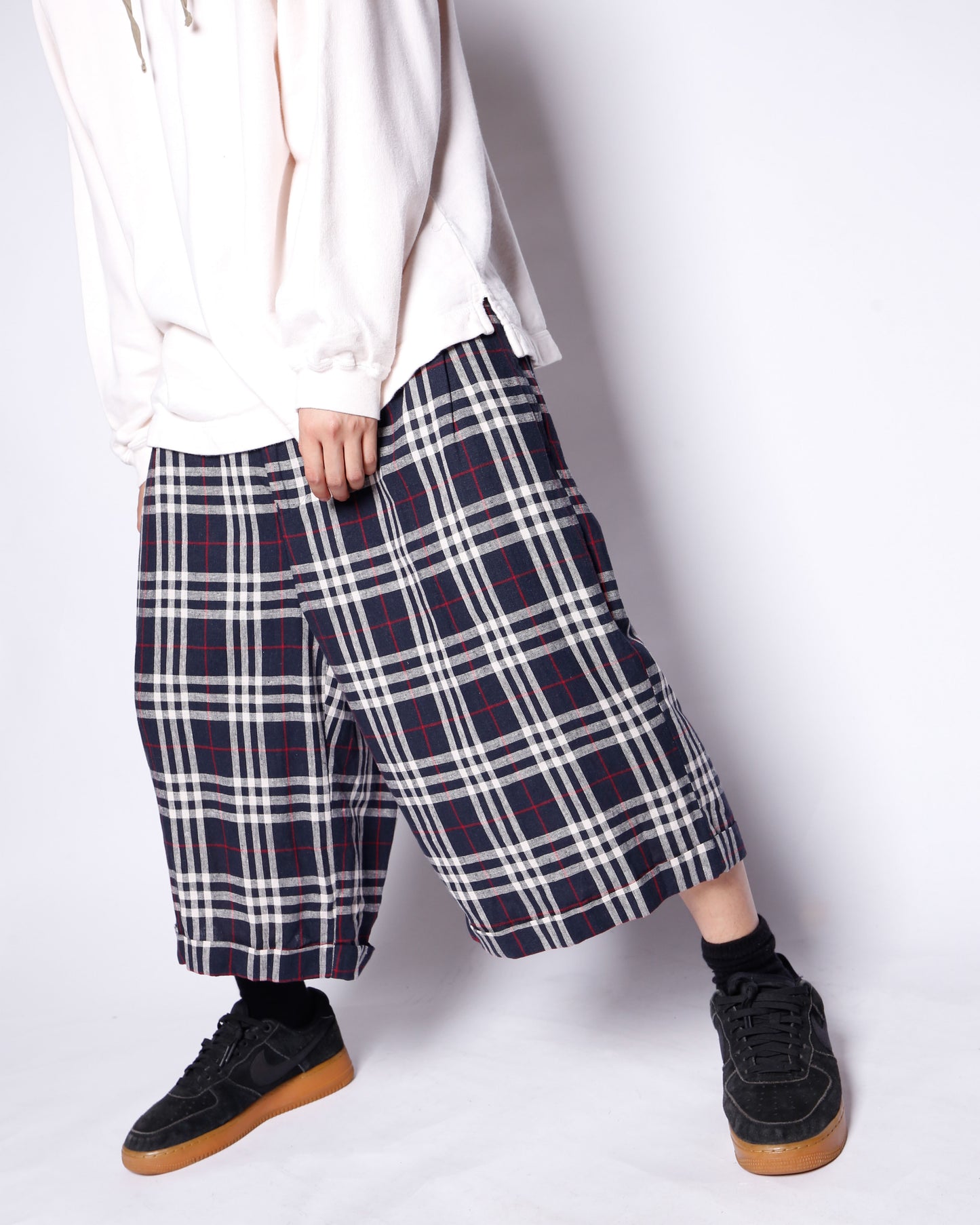 vintage nova check wide linen shorts