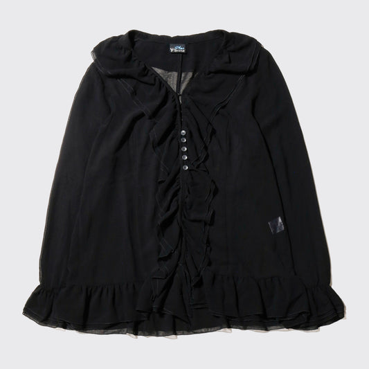 vintage ruffle sheer drape blouse