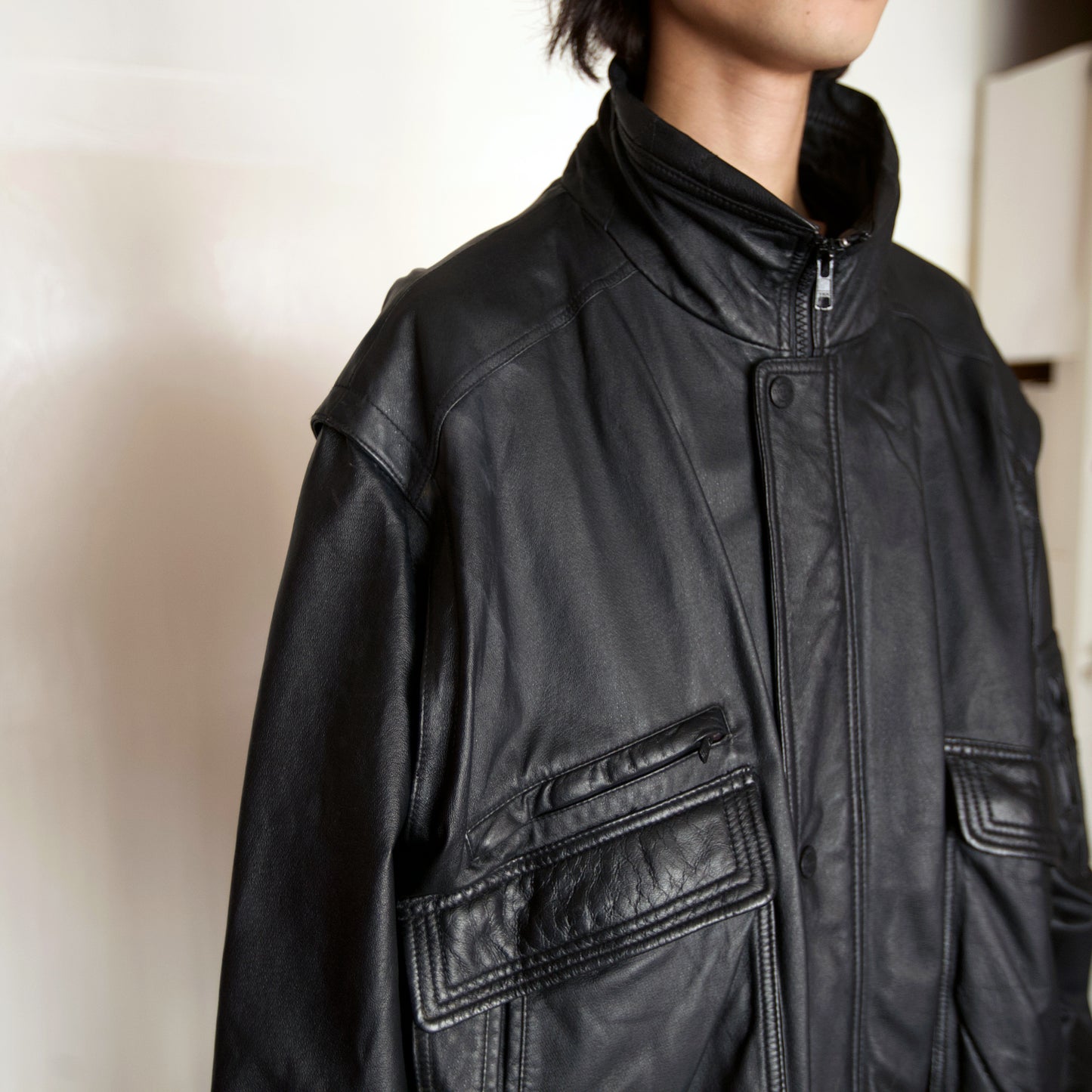vintage loose aviator leather jacket