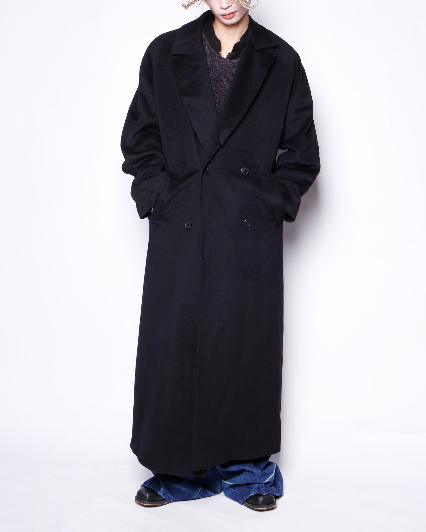 vintage calvin klein super long double breasted wool coat