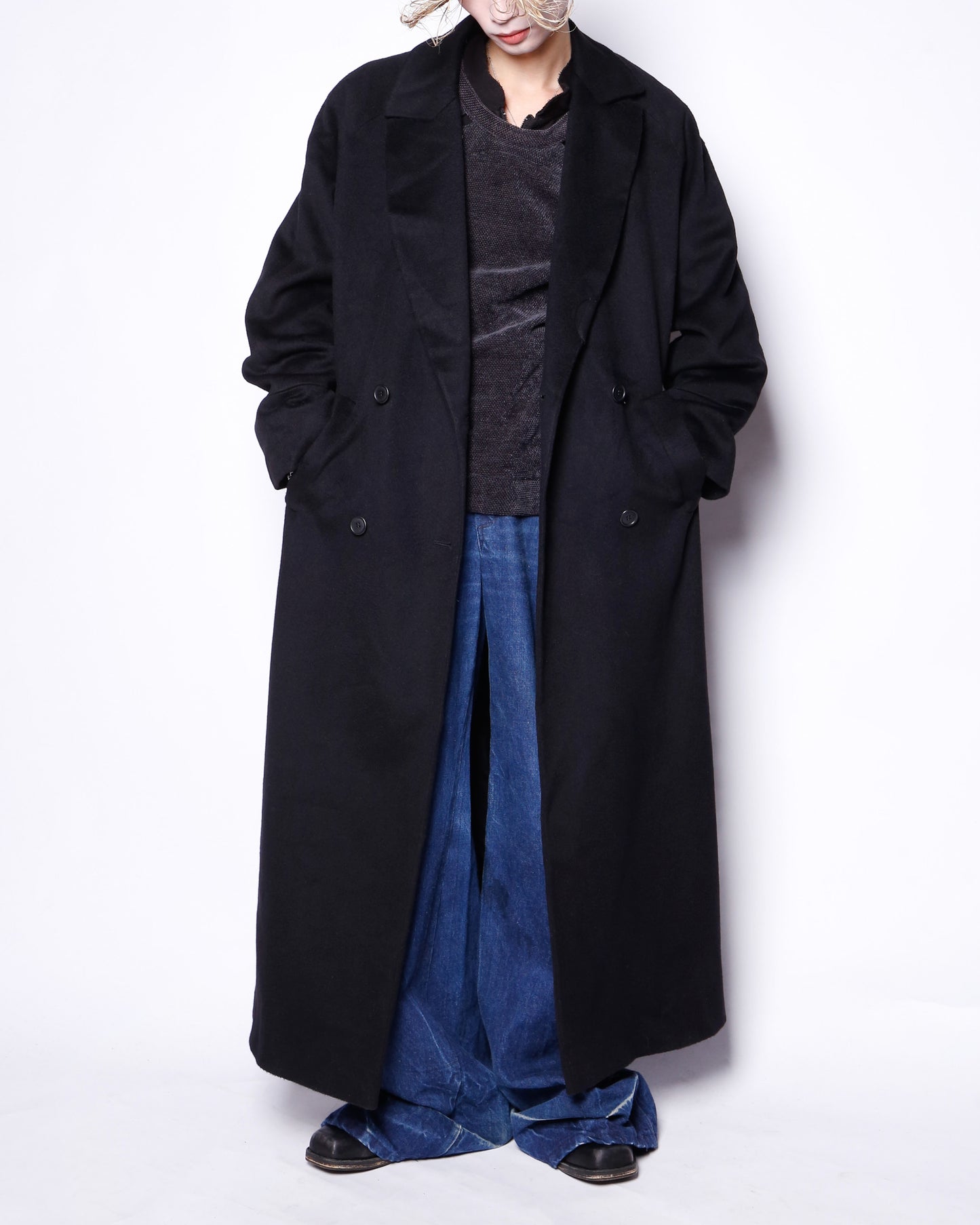 vintage calvin klein super long double breasted wool coat