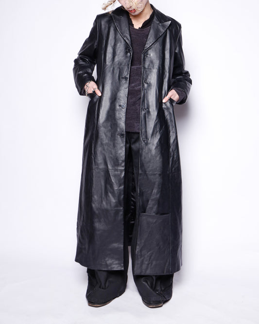 vintage super long leather chesterfield coat