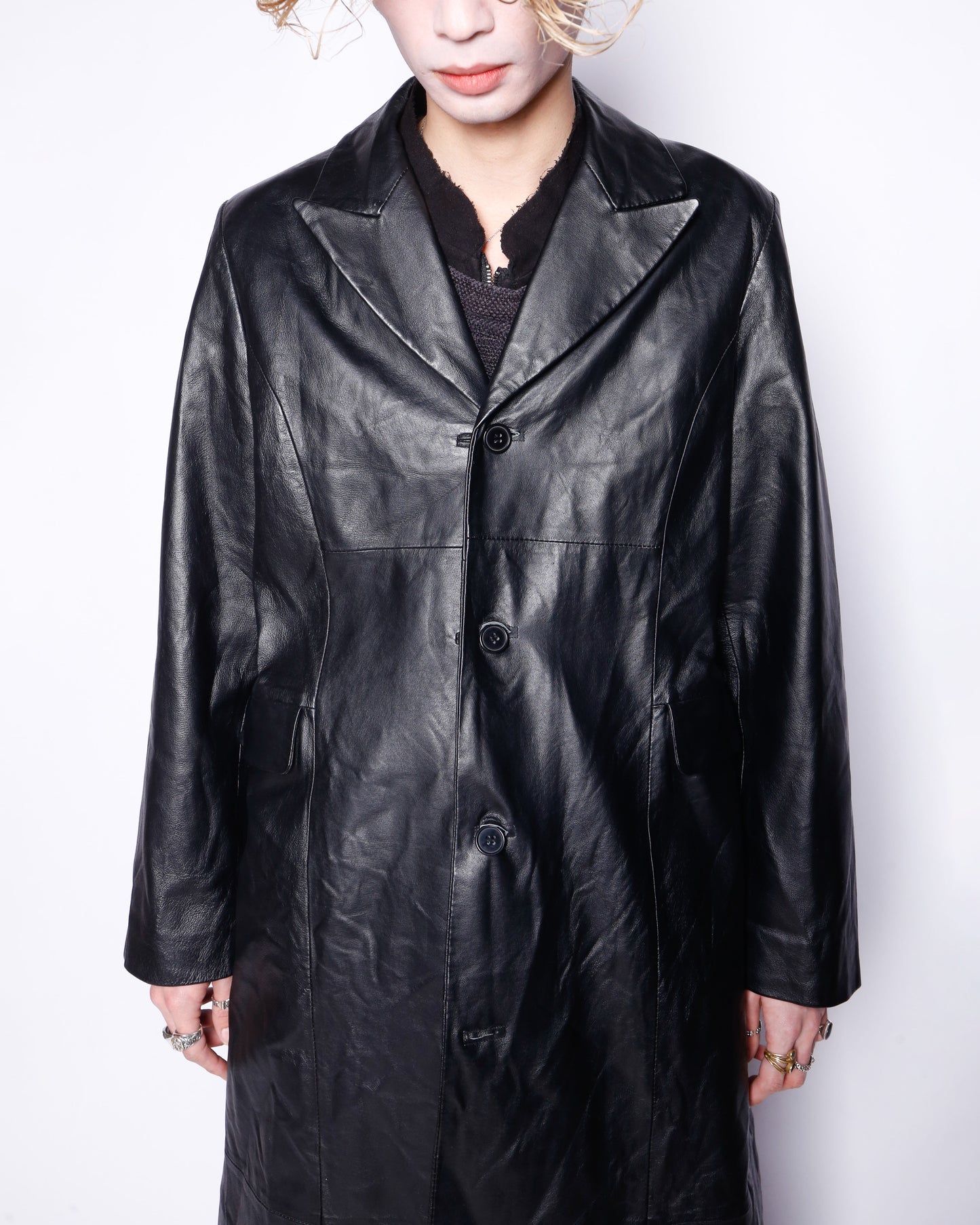 vintage super long leather chesterfield coat