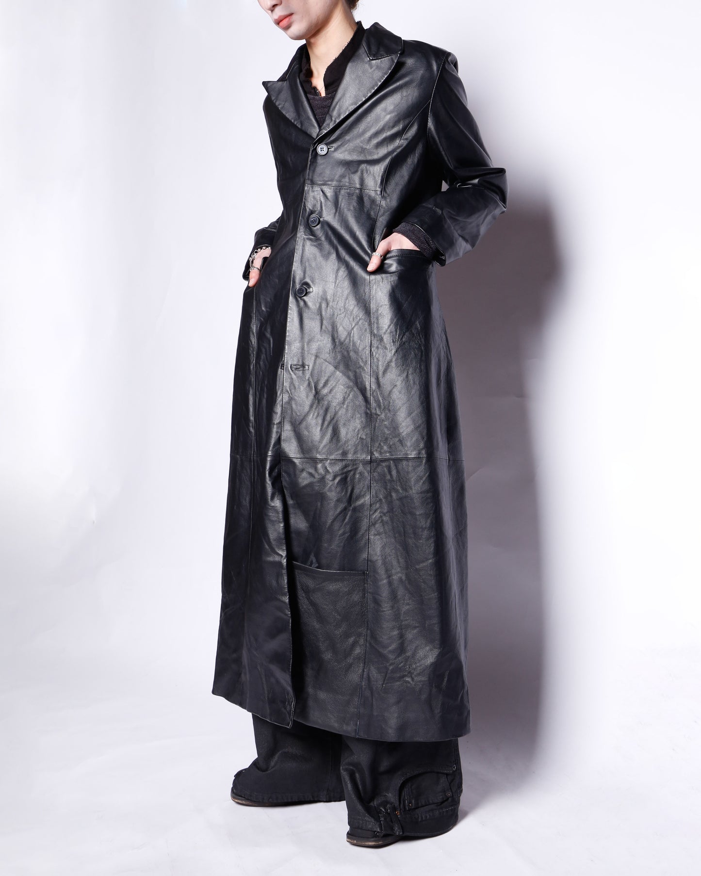 vintage super long leather chesterfield coat