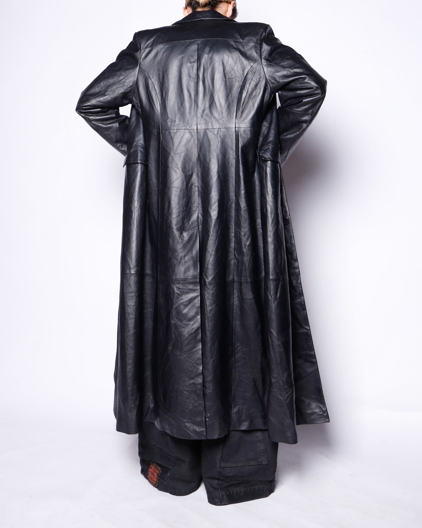 vintage super long leather chesterfield coat