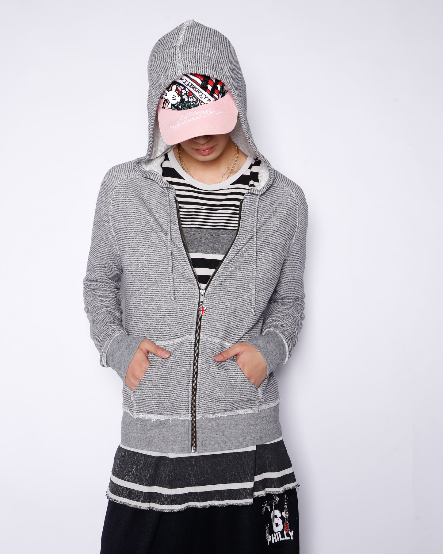 vintage uk charm border knit hoodie