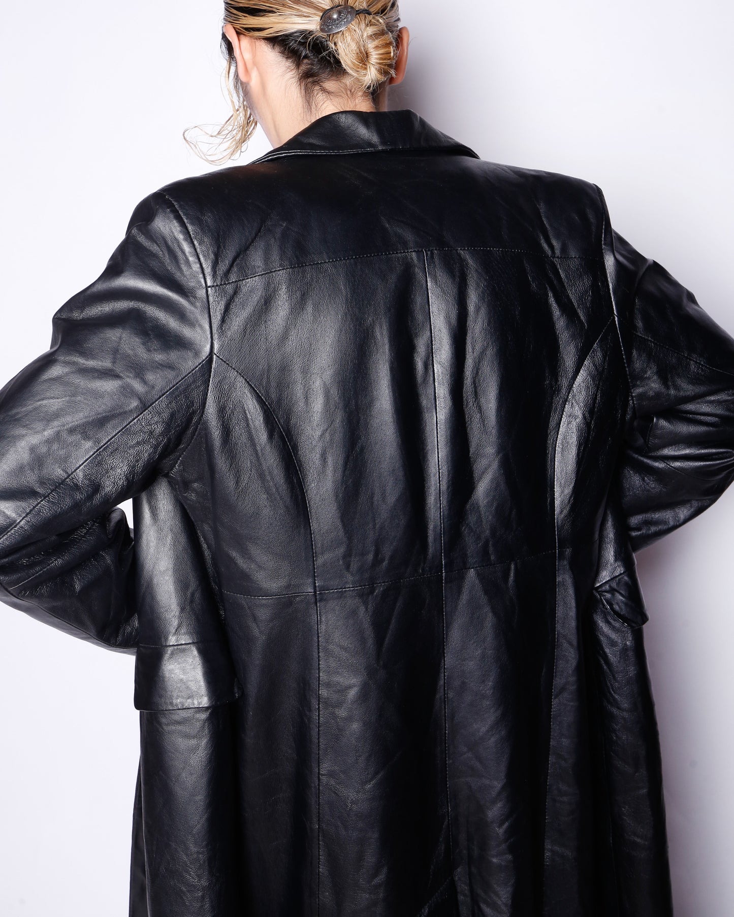 vintage super long leather chesterfield coat