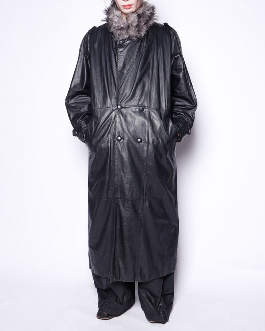 vintage with fur double breasted leather coat
