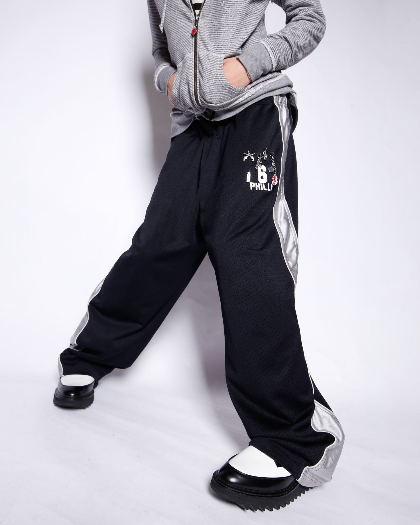 *one-off custom silver line jogger trousers
