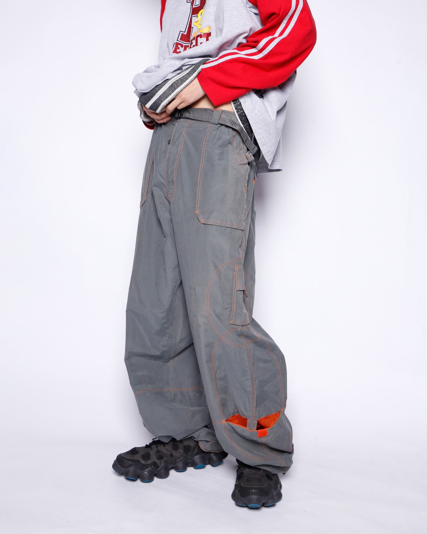 vintage belted nylon rave trousers