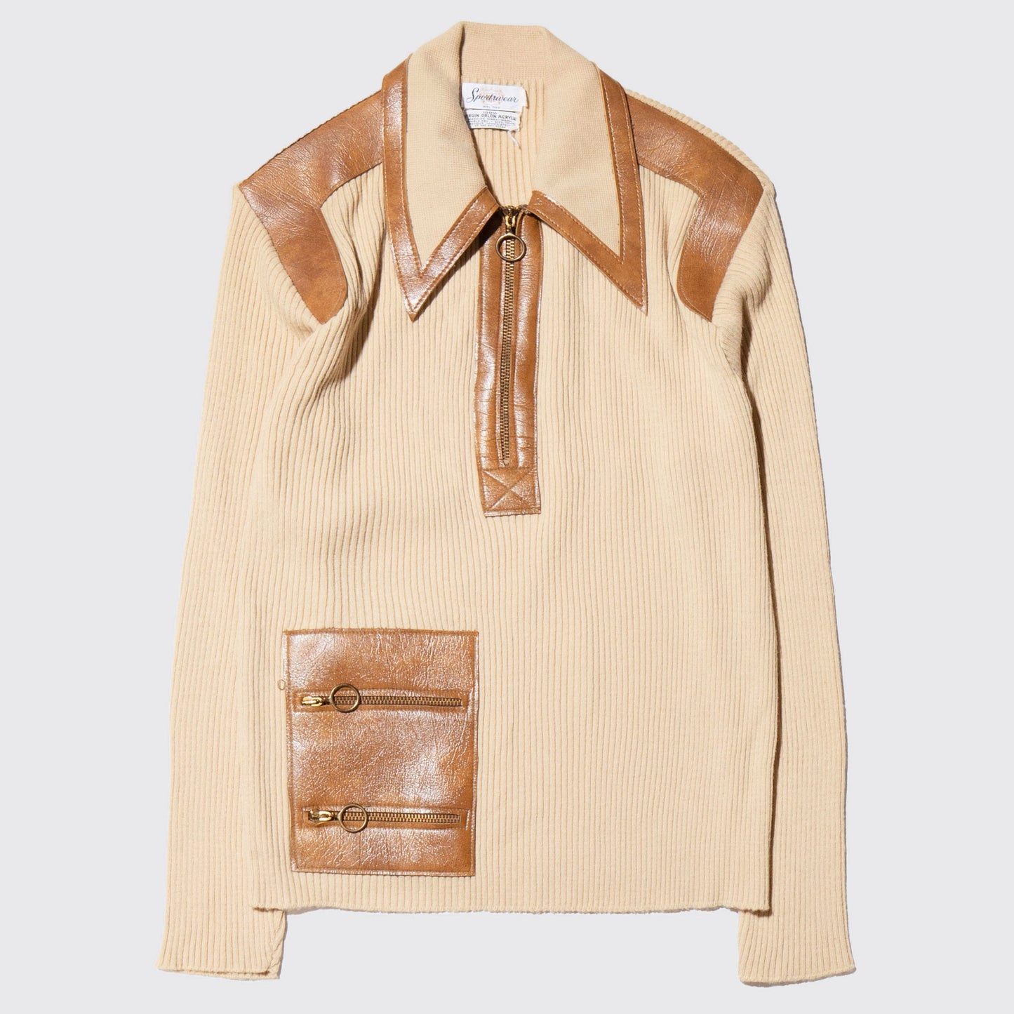 vintage 70's leather combi half zip sweater