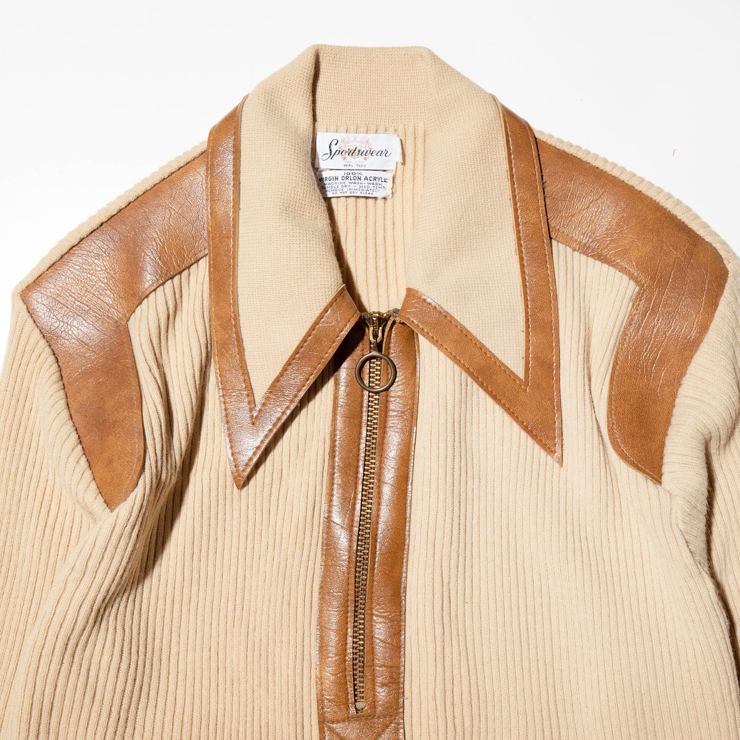 vintage 70's leather combi half zip sweater