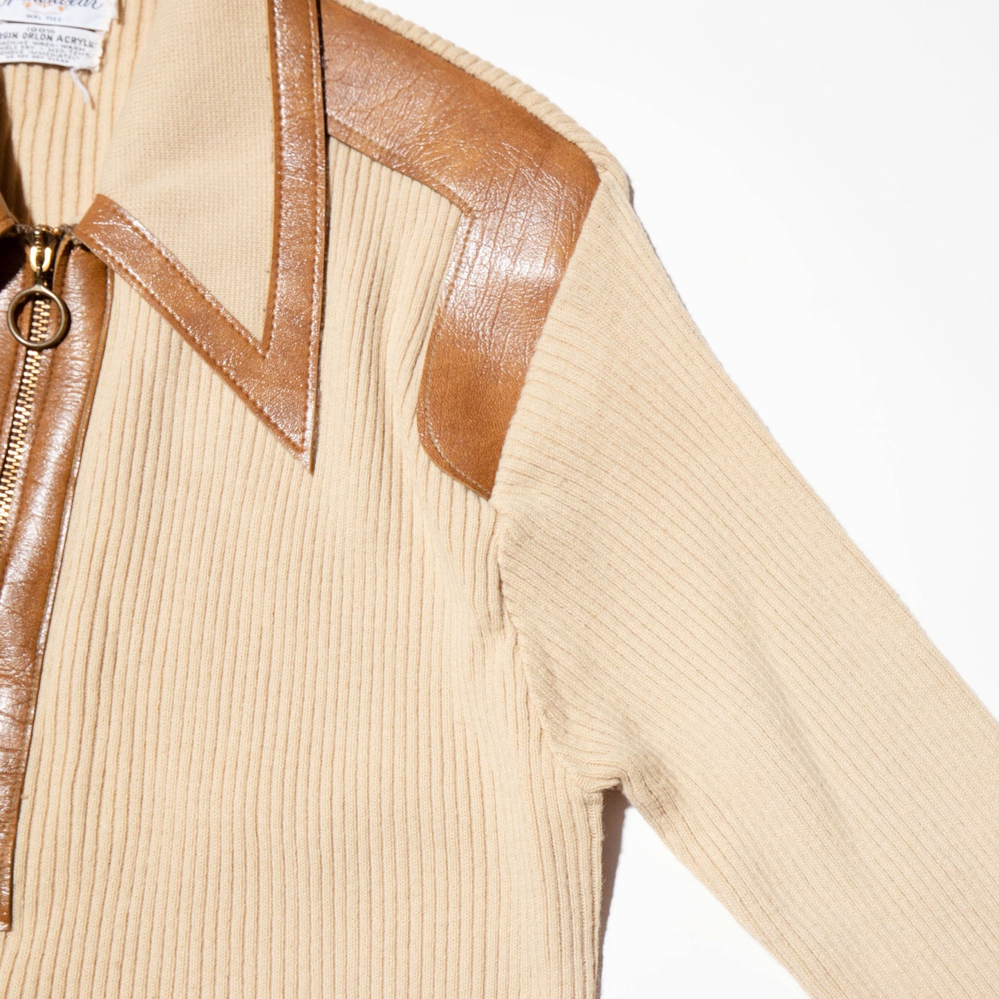 vintage 70's leather combi half zip sweater