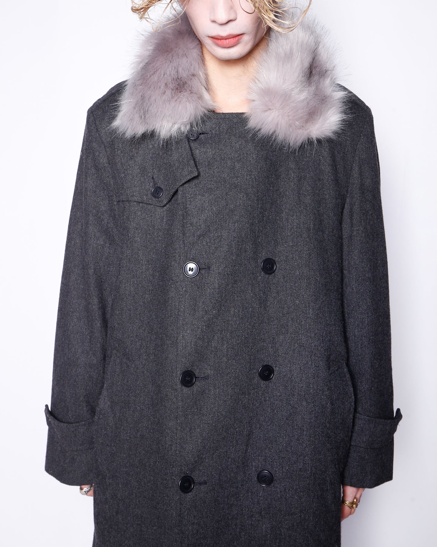 vintage with fur double breasted wool coat