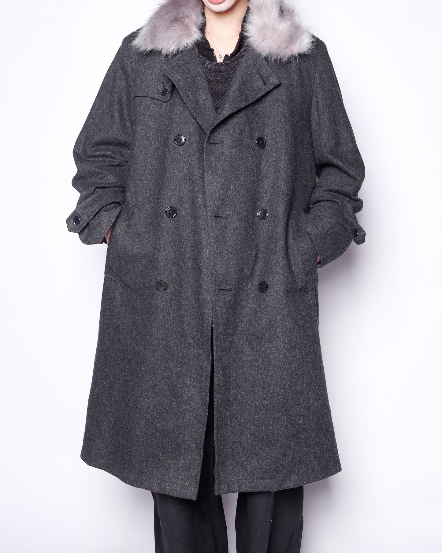 vintage with fur double breasted wool coat