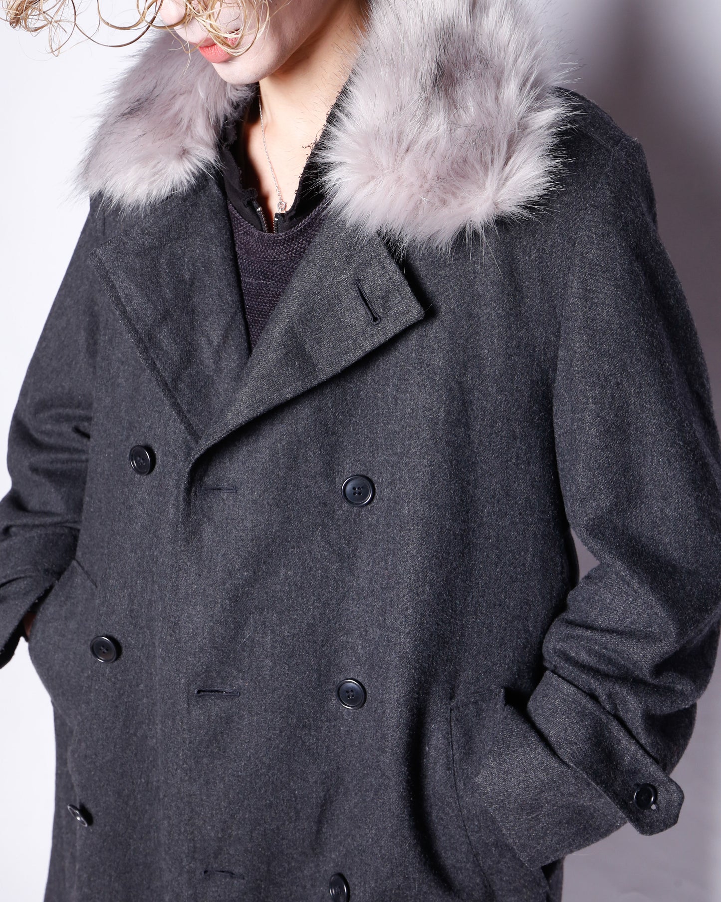 vintage with fur double breasted wool coat