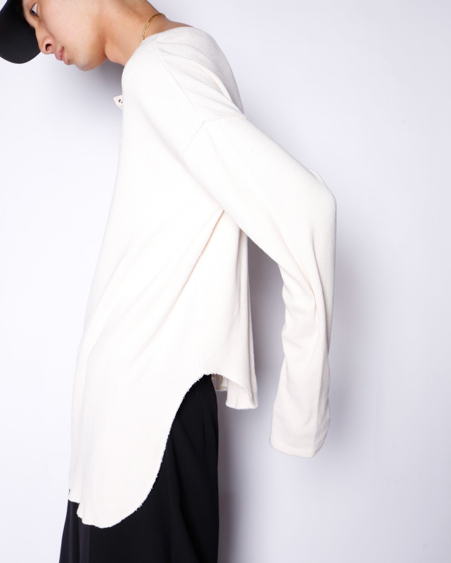 vintage rounded henry neck cut sew