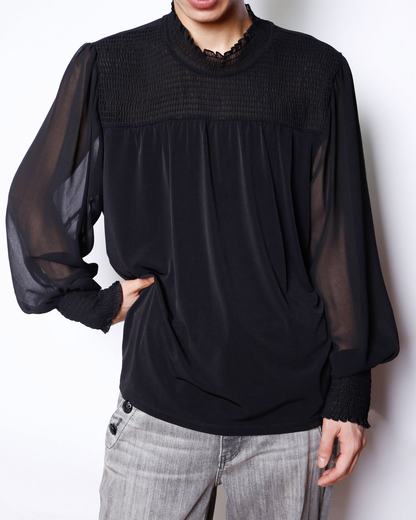 vintage calvin klein sheer shirring blouse