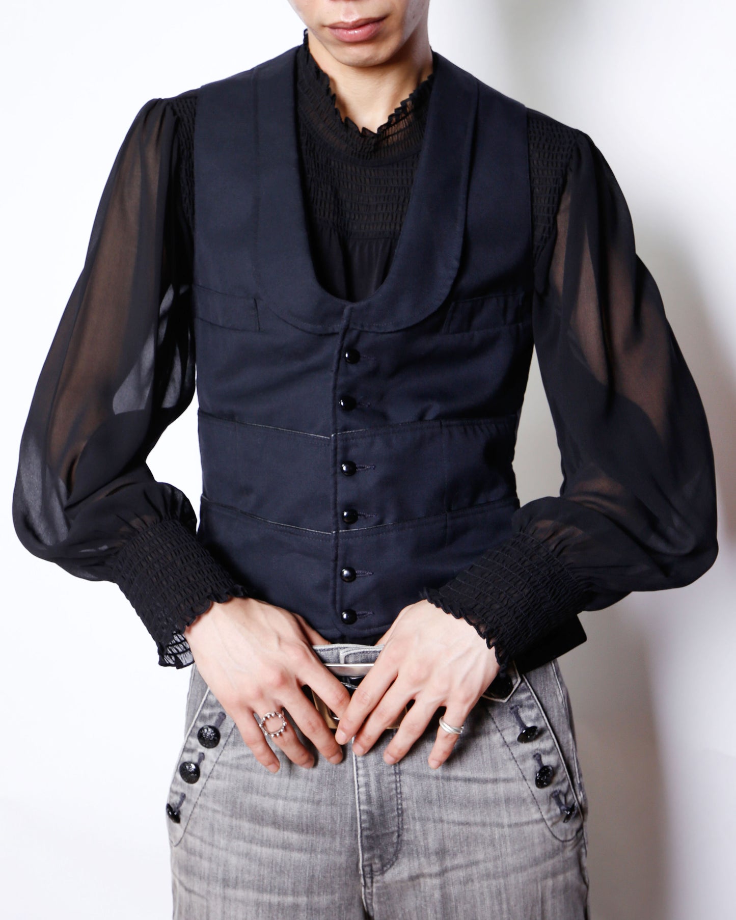vintage calvin klein sheer shirring blouse