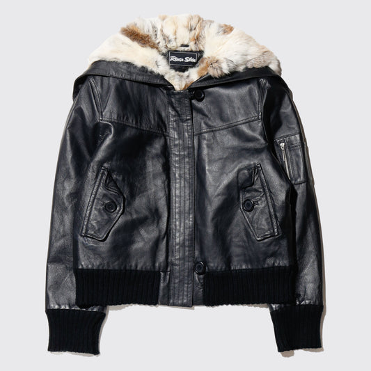 vintage n-2b type rabit fur leather jacket