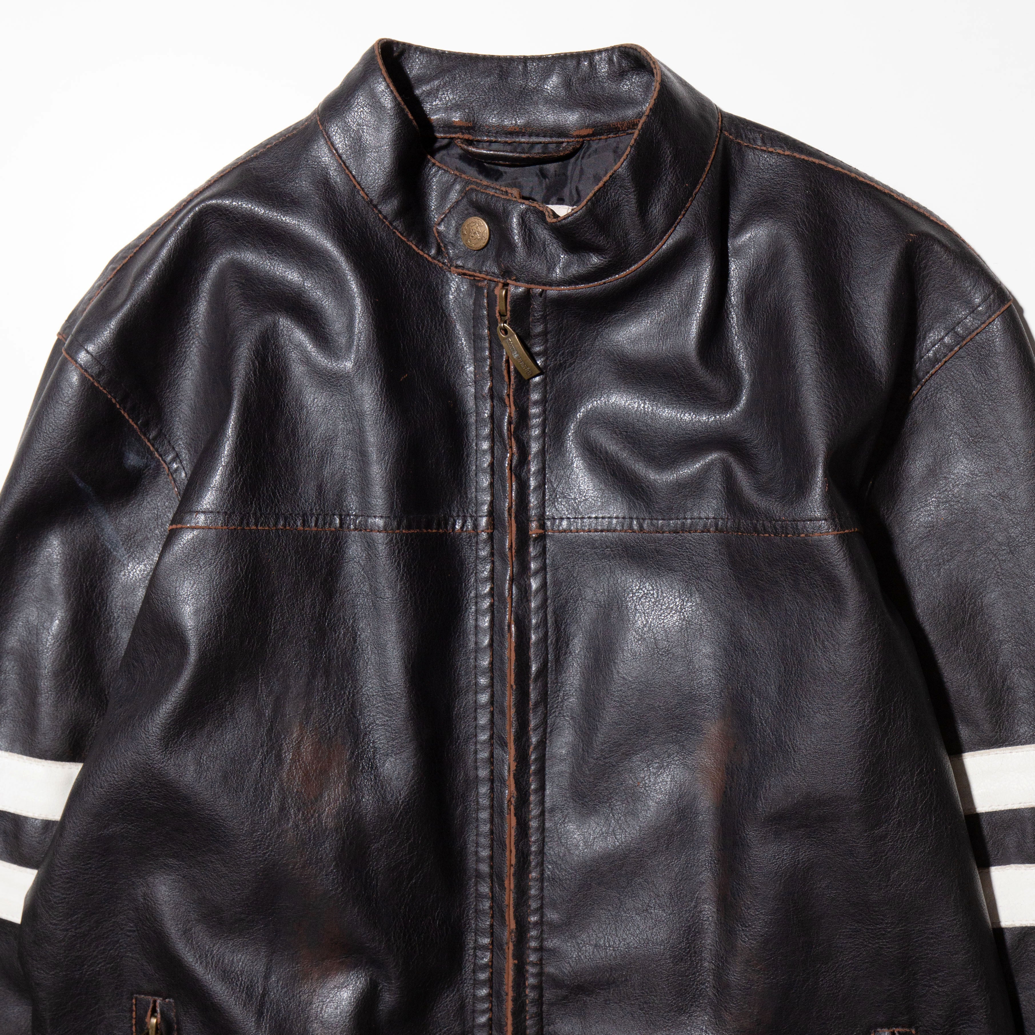 vintage back cross faux leather jacket