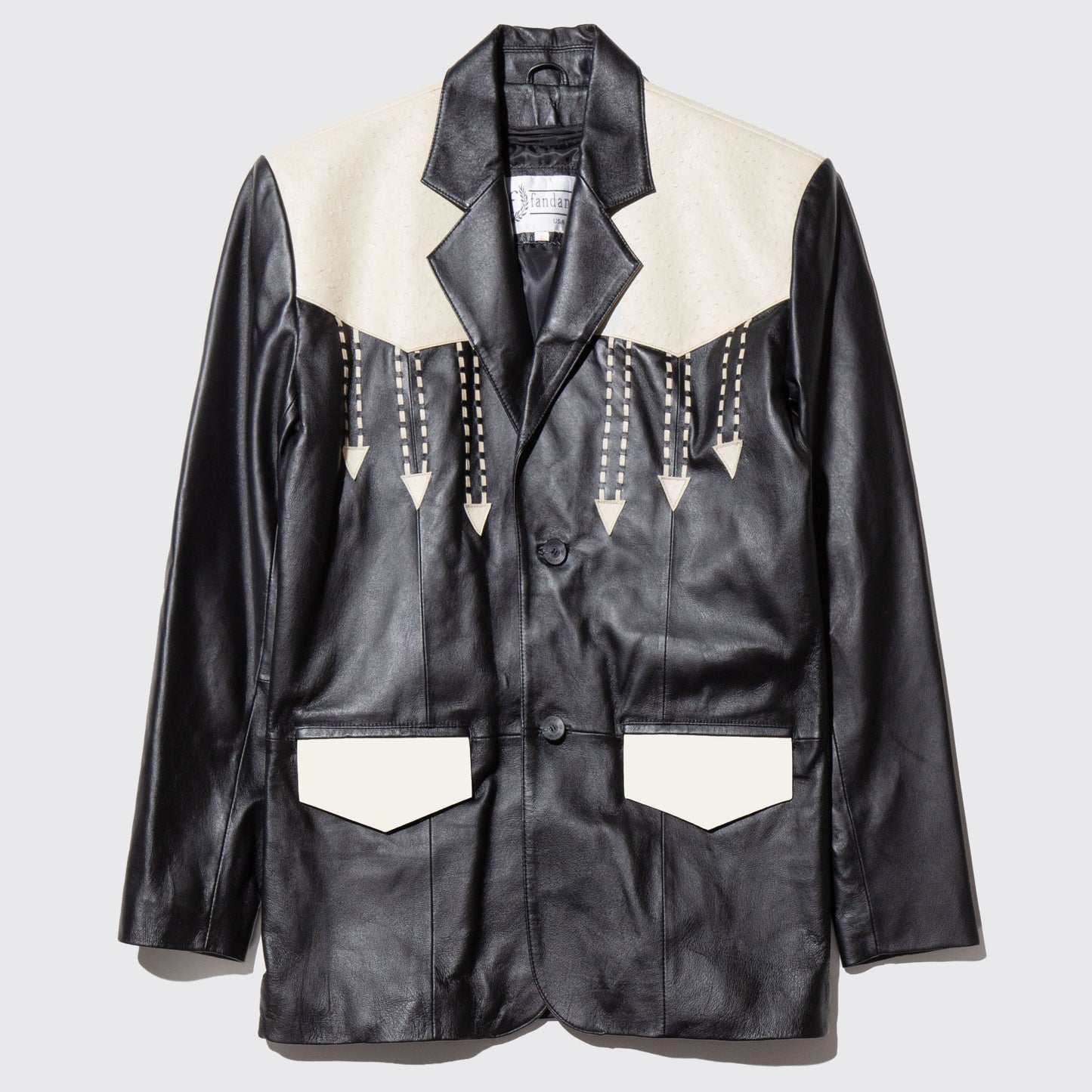 vintage orstrich yoke leather tailored jacket