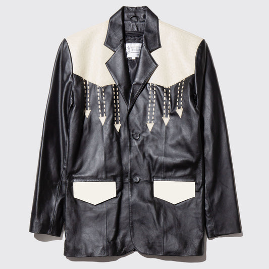 vintage orstrich yoke leather tailored jacket