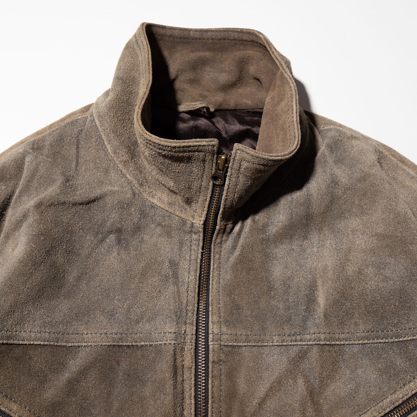 vintage stand collar suede leather jacket