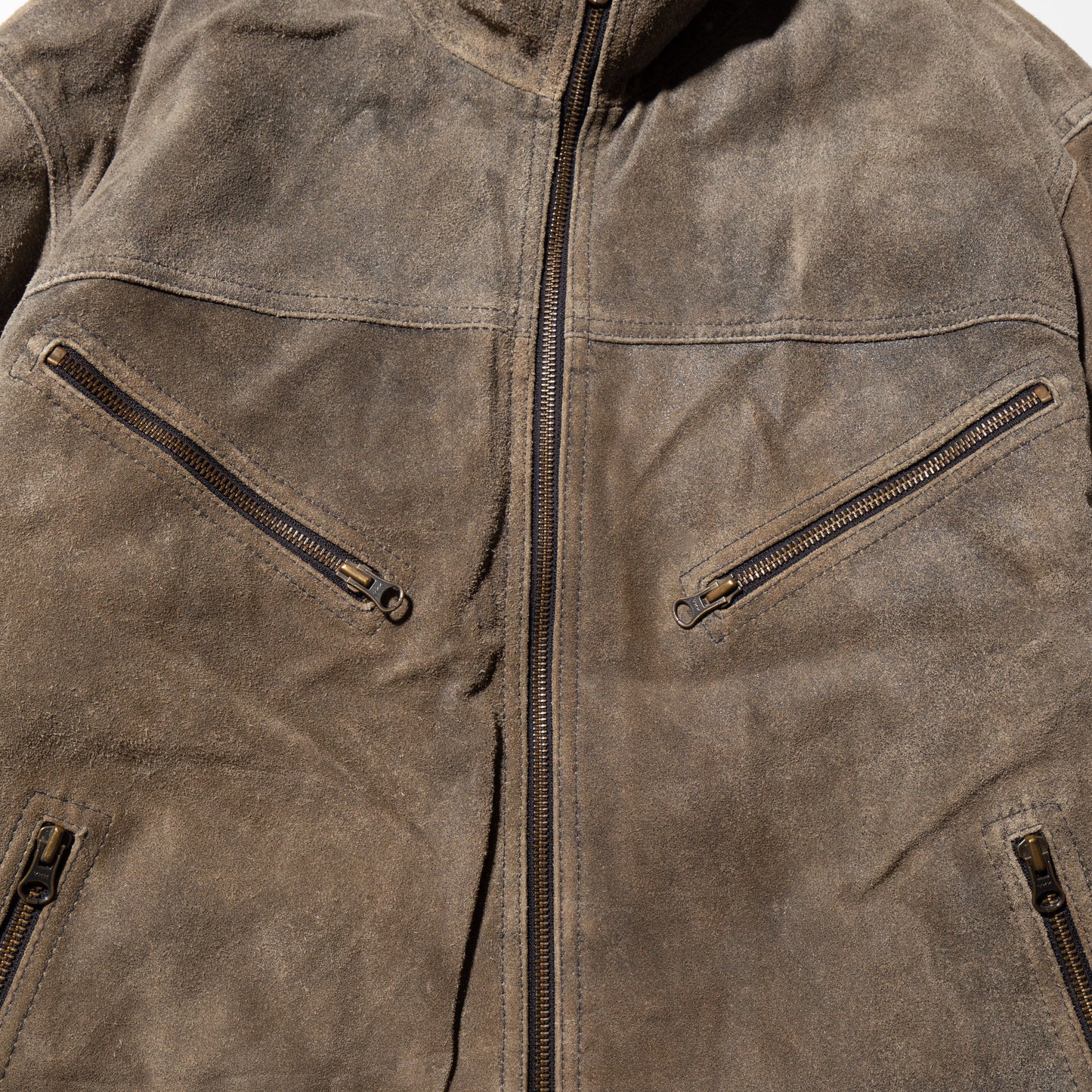 vintage stand collar suede leather jacket